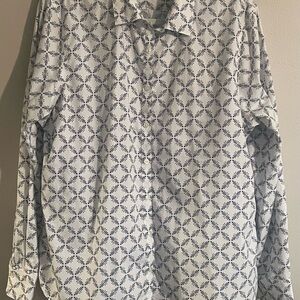 Lands' End Blue and White Geometric Button Down Shirt